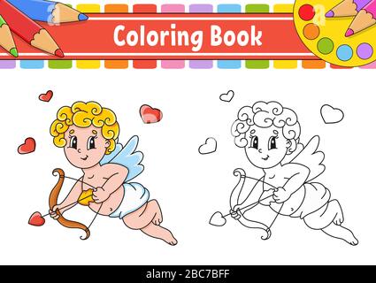 Coloring book for kids. Open box with a gold ring. Cartoon character. Vector illustration. Black contour silhouette. Isolated on white background. Stock Vector