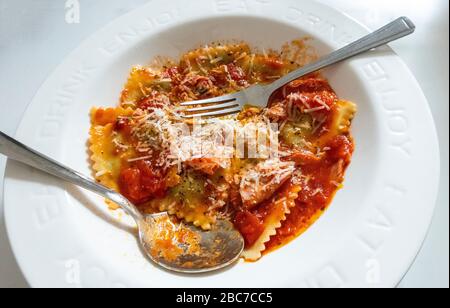 Ravioli in a spicy tomato sauce Stock Photo