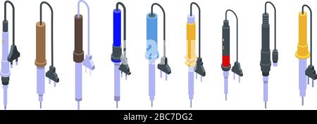 Soldering iron icons set, isometric style Stock Vector