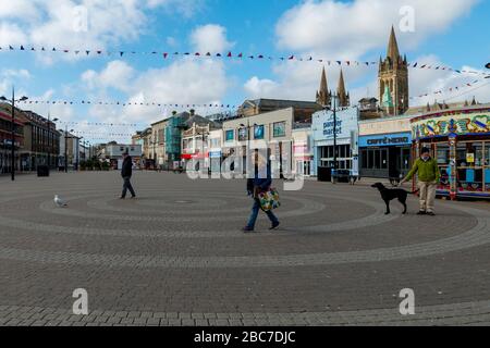 Truro, Cornwall, UK, 02/04/2020. Cornwalls largest shopping town, Truro, deserted during the peak season because of the Corona Virus. Stock Photo
