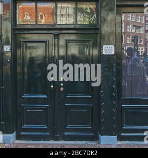 The front door of Anne Frank House, a popular attraction in Amsterdam, Netherlands Stock Photo