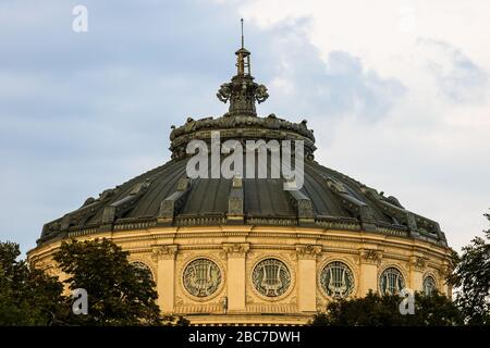 Detail view over the Romanian Athenaeum or Ateneul Roman, in the center of Bucharest capital of Romania Stock Photo