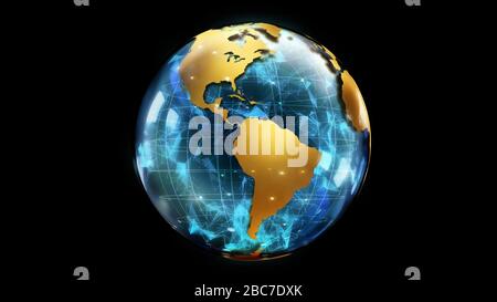 3D rendering of an abstract stylized planet globe. Creative and technological design of planet Earth. Bright and colorful design element or background Stock Photo