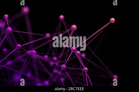 Abstract 3d rendering of chaotic structure. Plexus background with lines and spheres in empty space. Futuristic shape. Network concept. Stock Photo