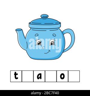 Words puzzle. Teapot. Education developing worksheet. Learning game for kids. Color activity page. Puzzle for children. English for preschool. Vector Stock Vector