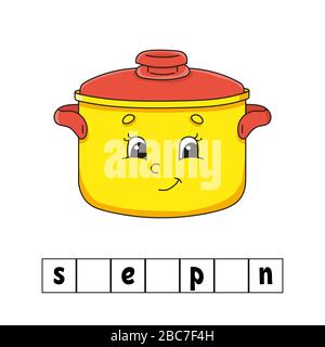 Words puzzle. Stewpan. Education developing worksheet. Learning game for kids. Color activity page. Puzzle for children. English for preschool. Vector Stock Vector
