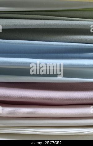 Mix colorful and pattern horizontal stripes textile, fabrics, cloths. Mix of pastel color of textile. Stock Photo