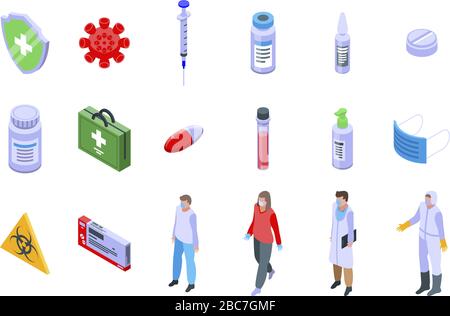 Coronavirus icons set, isometric style Stock Vector