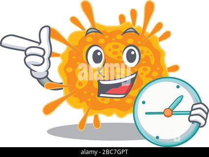 nobecovirus mascot design concept smiling with clock Stock Vector