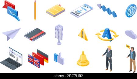 Translator icons set, isometric style Stock Vector