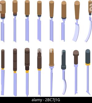 Chisel icons set, isometric style Stock Vector