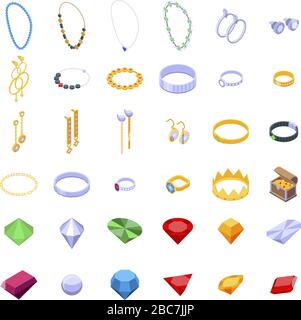 Jeweler icons set, isometric style Stock Vector