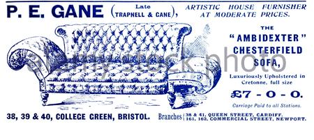 Victorian era, Ambidexter Chesterfield Sofa, vintage advertising from 1900 Stock Photo