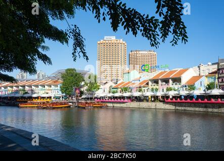 River cruise boats on Singapore River, Clarke Quay, Central Area, Singapore Stock Photo