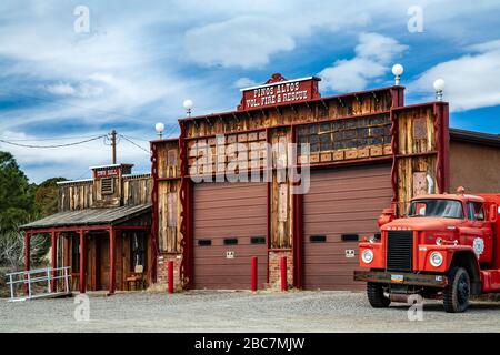 Town Hall and Firehouse, Pinos Altos ghost town, near Silver City, New Mexico USA Stock Photo