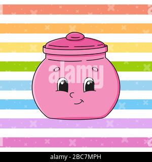 Closed Ceramic sugar bowl. Colorful vector illustration. Cartoon character. Isolated on color background. Design element. Template for your design. Stock Vector