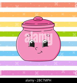 Closed Ceramic sugar bowl. Colorful vector illustration. Cartoon character. Isolated on color background. Design element. Template for your design. Stock Vector