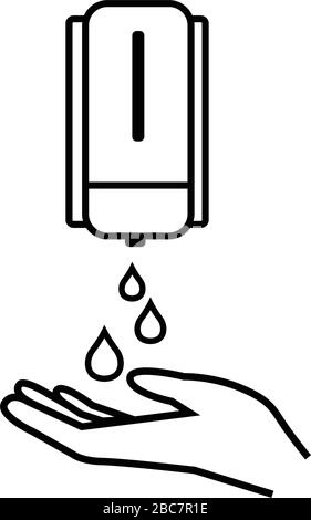 Washing hand with soap line icon antiseptic bottle, cleaning icon hygiene icons Stock Vector