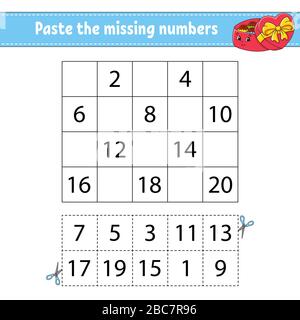 paste the missing numbers 1 20 game for children handwriting practice learning numbers for kids education developing worksheet activity page iso stock vector image art alamy