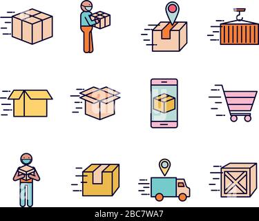 Fast delivery line and fill style icon set vector design Stock Vector