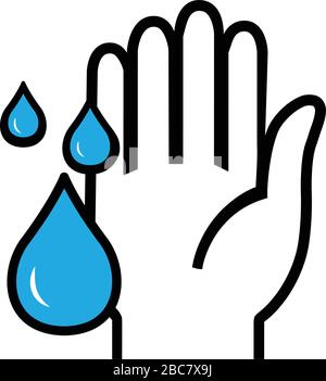 Hand and water drop line icon vector isolated on white Stock Vector