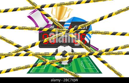 striped protective tape prohibiting any sporting events of the epidemic of coronavirus covid-19 vector illustration isolated on white background Stock Vector