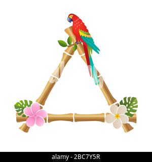 bamboo frame with a parrot on a white background vector illustration Stock Vector