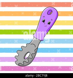 Spoon for spaghetti. Colorful vector illustration. Cartoon character. Isolated on color background. Design element. Template for your design. Stock Vector