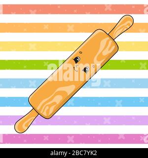 Wooden rolling pin. Colorful vector illustration. Cartoon character. Isolated on color background. Design element. Template for your design. Stock Vector