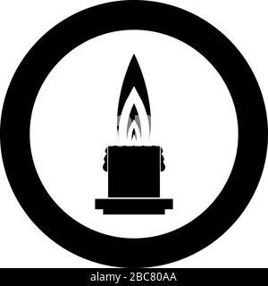 Large hot romantic candle Big size wax Concept romantic and holiday icon in circle round black color vector illustration flat style simple image Stock Vector