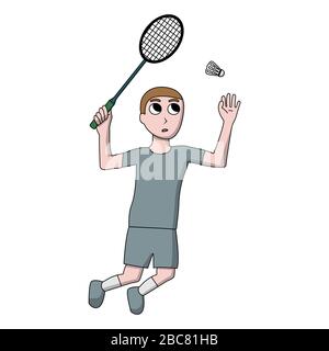 Professional badminton player jumping and hitting a shuttlecock. white background isolated stock vector illustration Stock Vector