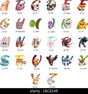 English animal alphabet set Stock Vector