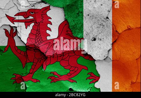 flags of Ireland and Wales painted on cracked wall Stock Photo - Alamy