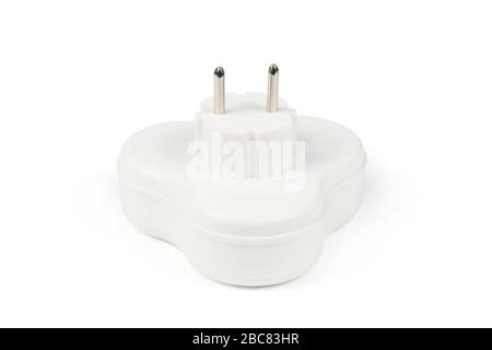 Plastic electrical tee connector with three sockets on a white background. High resolution photo. Full depth of field. Stock Photo