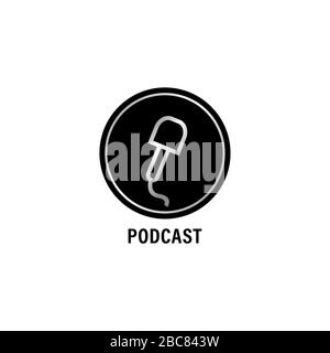 Minimal Podcast logo design template isolated on white background. Silver outline logo style. Pictorial logotype. simple microphone icon illustration. Stock Vector