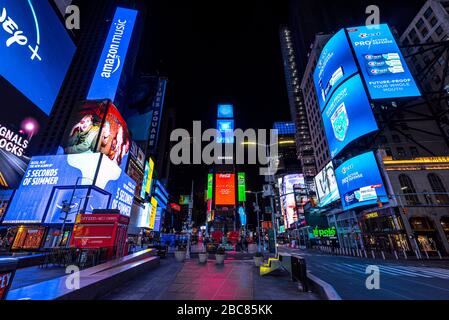 Desirted Times Square at Night, April 2, 2020, Manhattan, New York Stock Photo