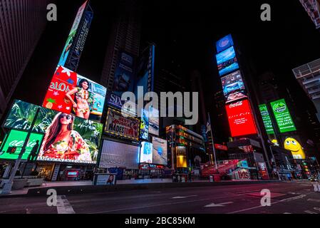 Desirted Times Square at Night, April 2, 2020, Manhattan, New York Stock Photo