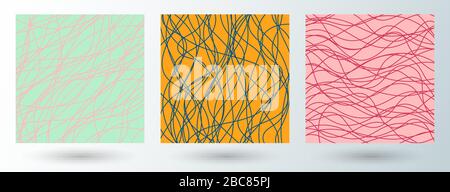 Set of abstract striped wavy or wavy lines pattern background. Vector illustration Stock Vector