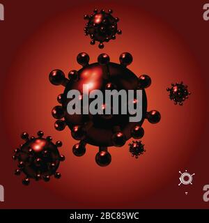 3D Illustration Of Red Coronavirus Covid-19 Molecules With Light Reflections And White Icon Over Red Background Stock Vector