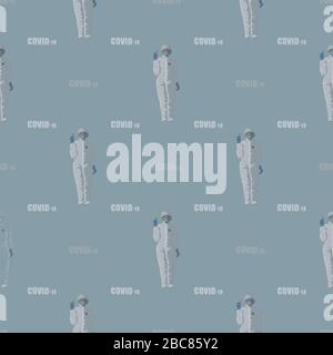 virus COVID-19 coronavirus. Doctor in a protective suit and text COVID-19 , seamless pattern Stock Vector