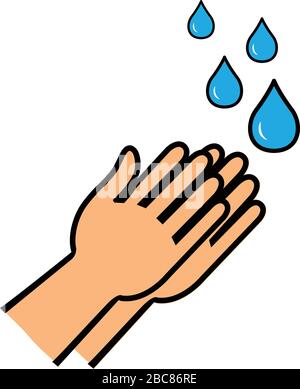 Hands under falling water man washes hands hygiene vector illustration in flat style Stock Vector