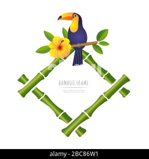 bamboo frame with toukan on white background vector illustration Stock Vector