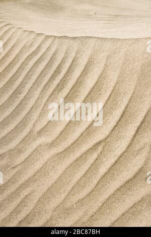 Sand pattern, interesting abstract texture from sand tune on cape verde. Vertical shot. Stock Photo