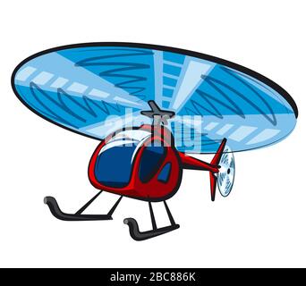 illustration of the flying red small helicopter on the white background Stock Vector