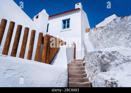 Chalk housed and narrow steps in beautiful and picturesque village Azenhas do Mar, Sintra Landmark, Portugal, Europe Stock Photo