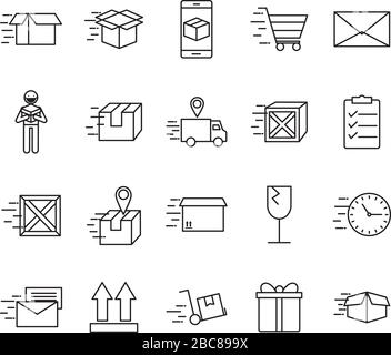 Fast delivery line style icon set vector design Stock Vector