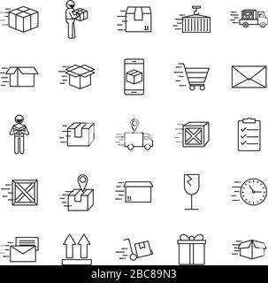 Fast delivery line style icon set vector design Stock Vector