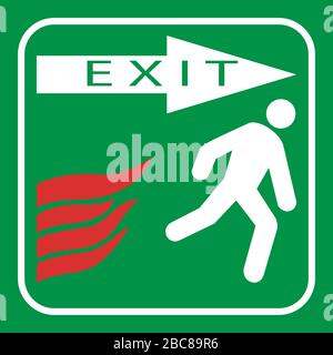 Green emergency fire safety exit sign, isolated on a white background, Stock Vector