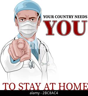 Doctor Wants Needs You Stay Home Pointing Poster Stock Vector