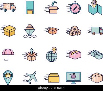 Fast delivery line and fill style icon set vector design Stock Vector